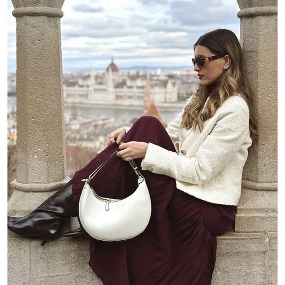 ZARA High-Waisted Pleated Skirt NWT | Burgundy Midi Mixed Media M - Picture 8 of 16